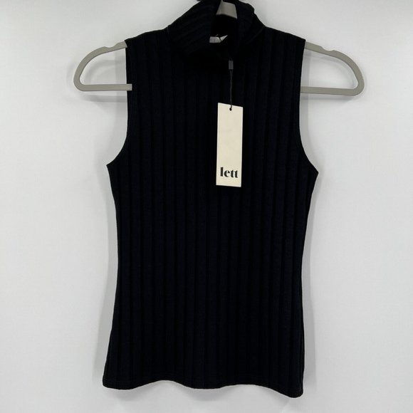 LETT Women's Black Orly Sleeveless Mock Neck Top Blouse Wide Rib sz XS Verishop - Picture 1 of 7